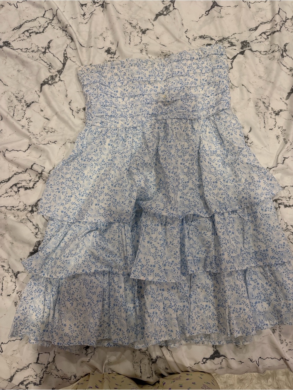 Altar'd State Strapless Light Blue Floral Tiered Ruffle Dress